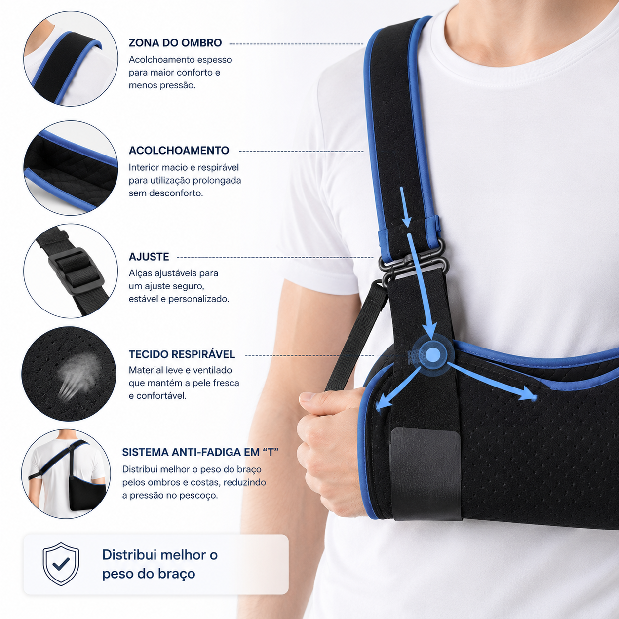 Mobilizador Ortopédico Premium para Braço e Ombro | Sistema Anti-Fadiga em “T”