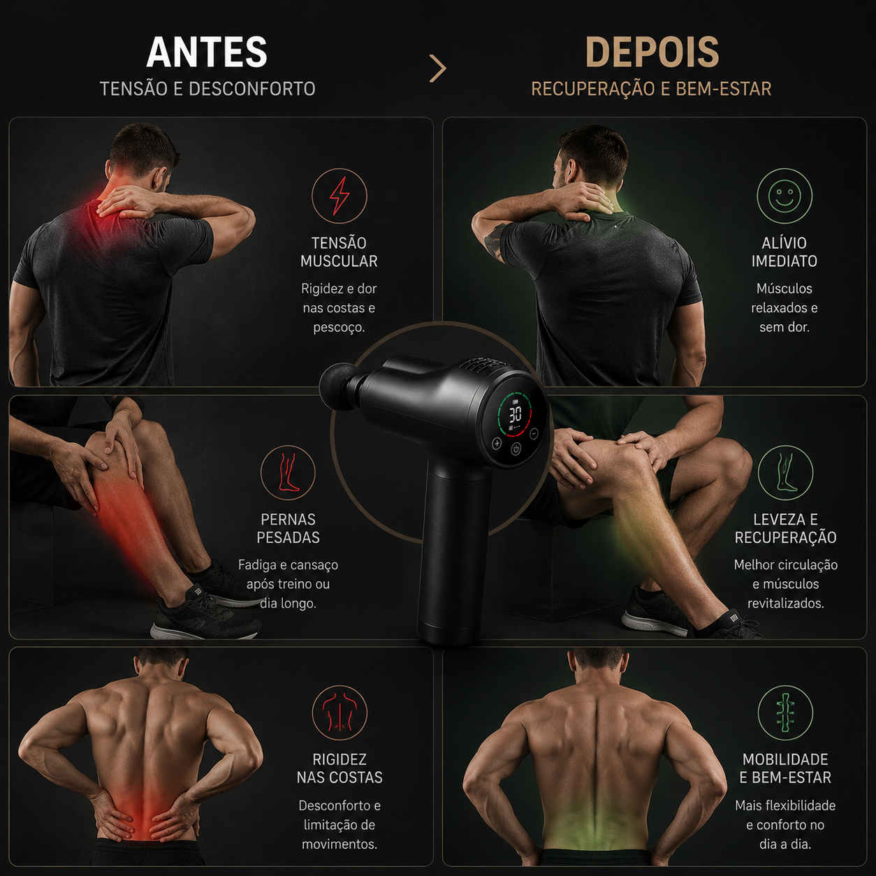 Pistola de Massagem Profissional Dual Pro | Cabeça Dupla, Recuperação Muscular Premium