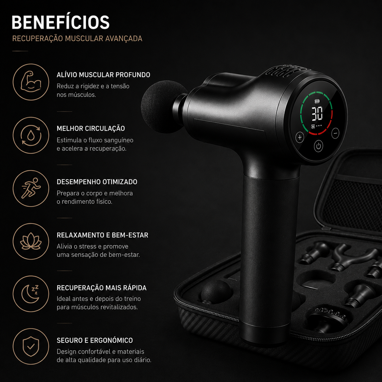 Pistola de Massagem Profissional Dual Pro | Cabeça Dupla, Recuperação Muscular Premium