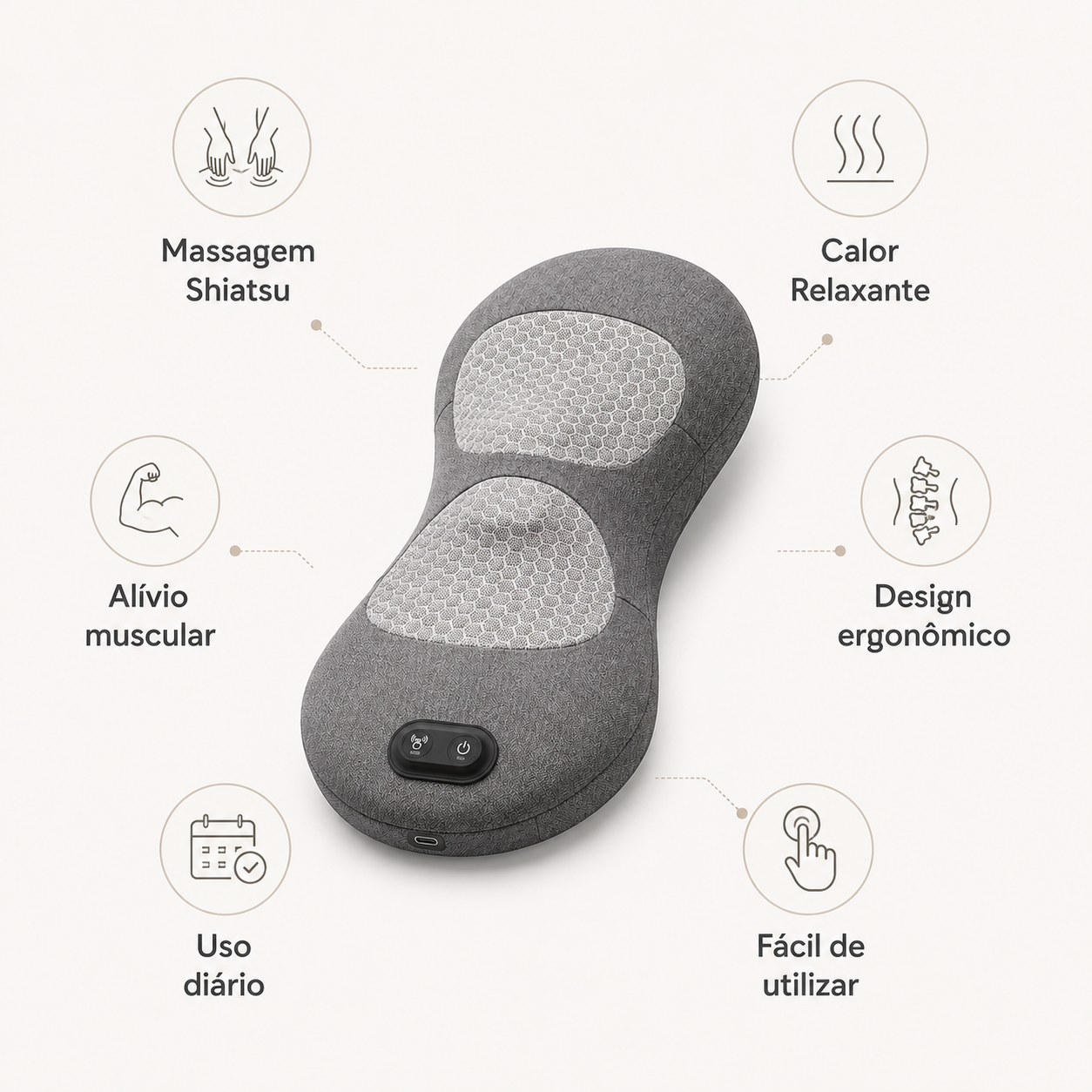 Massajador Lombar Shiatsu com Calor Relaxante 3-em-1