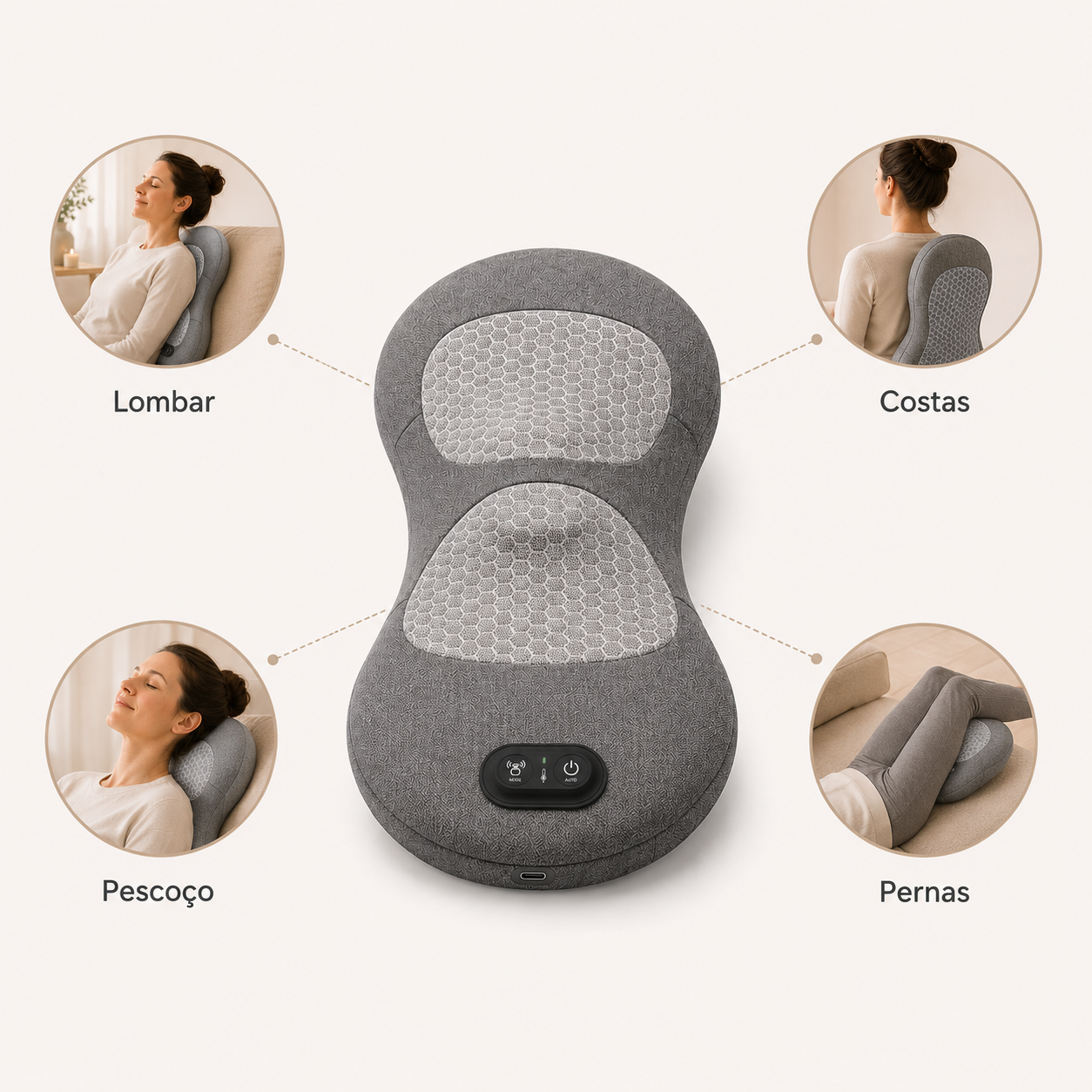Massajador Lombar Shiatsu com Calor Relaxante 3-em-1