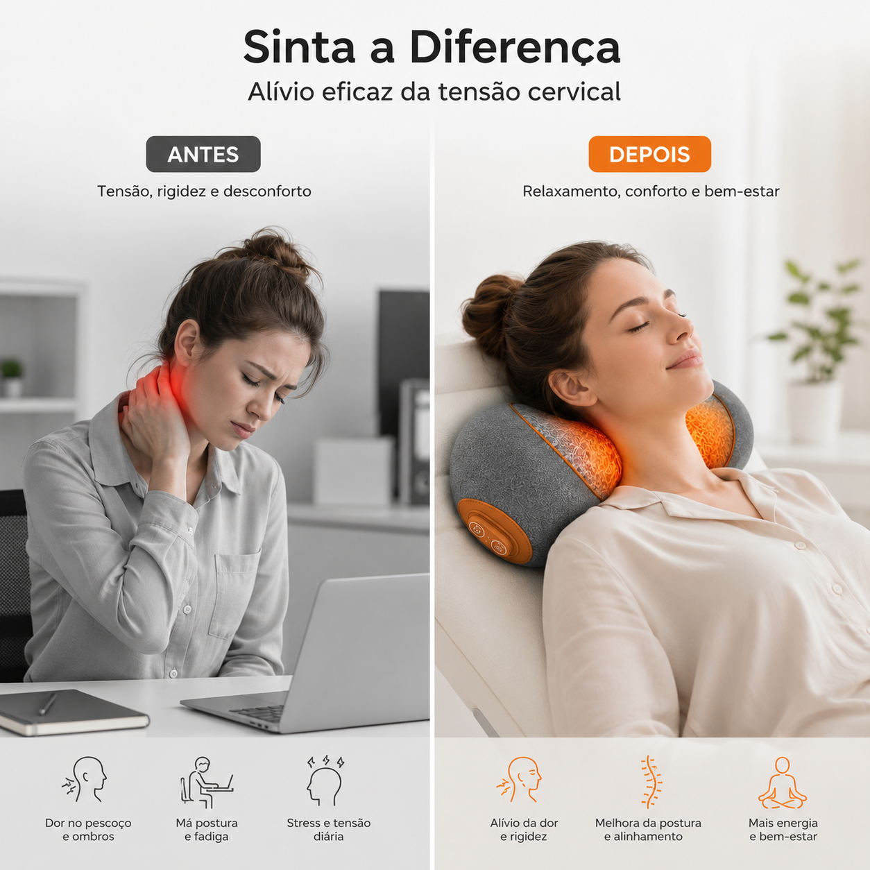 Massajador Cervical 3 em 1 com Aquecimento e Alongamento Cervical