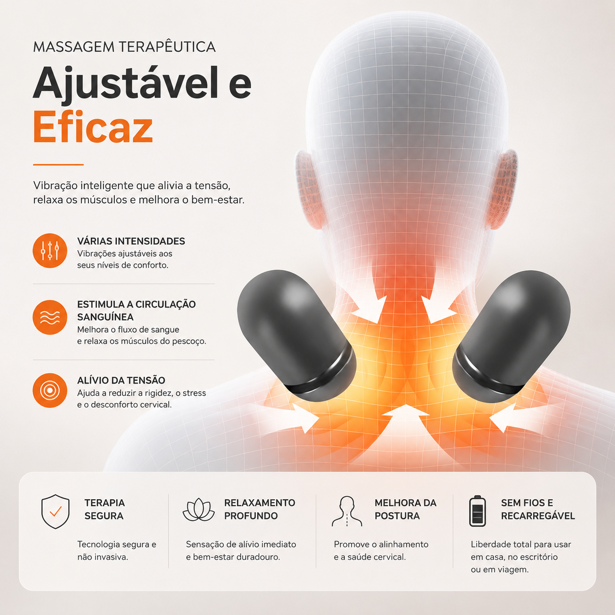Massajador Cervical 3 em 1 com Aquecimento e Alongamento Cervical