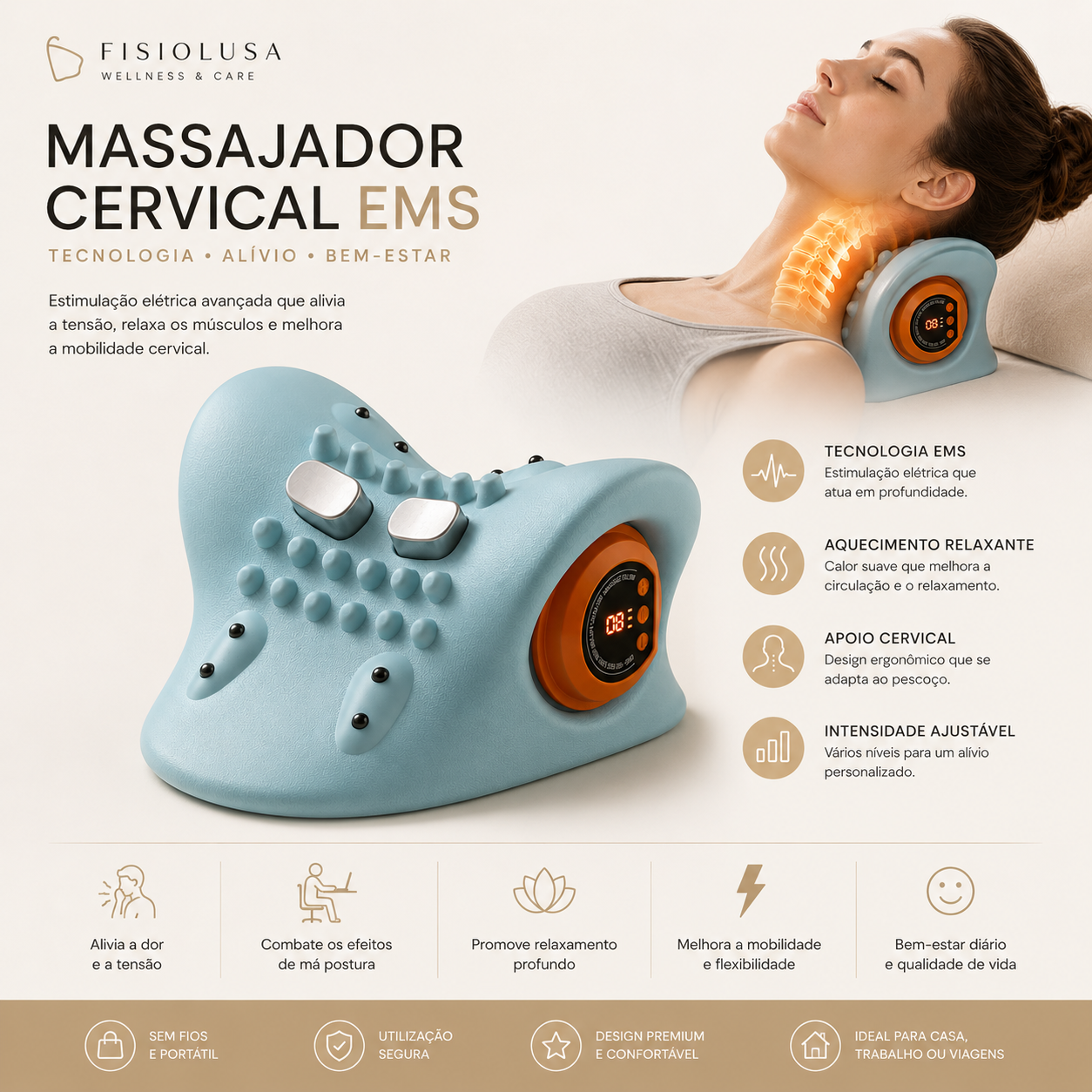 Massajador Cervical Inteligente EMS com Aquecimento