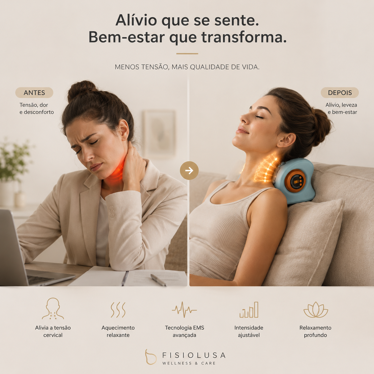 Massajador Cervical Inteligente EMS com Aquecimento