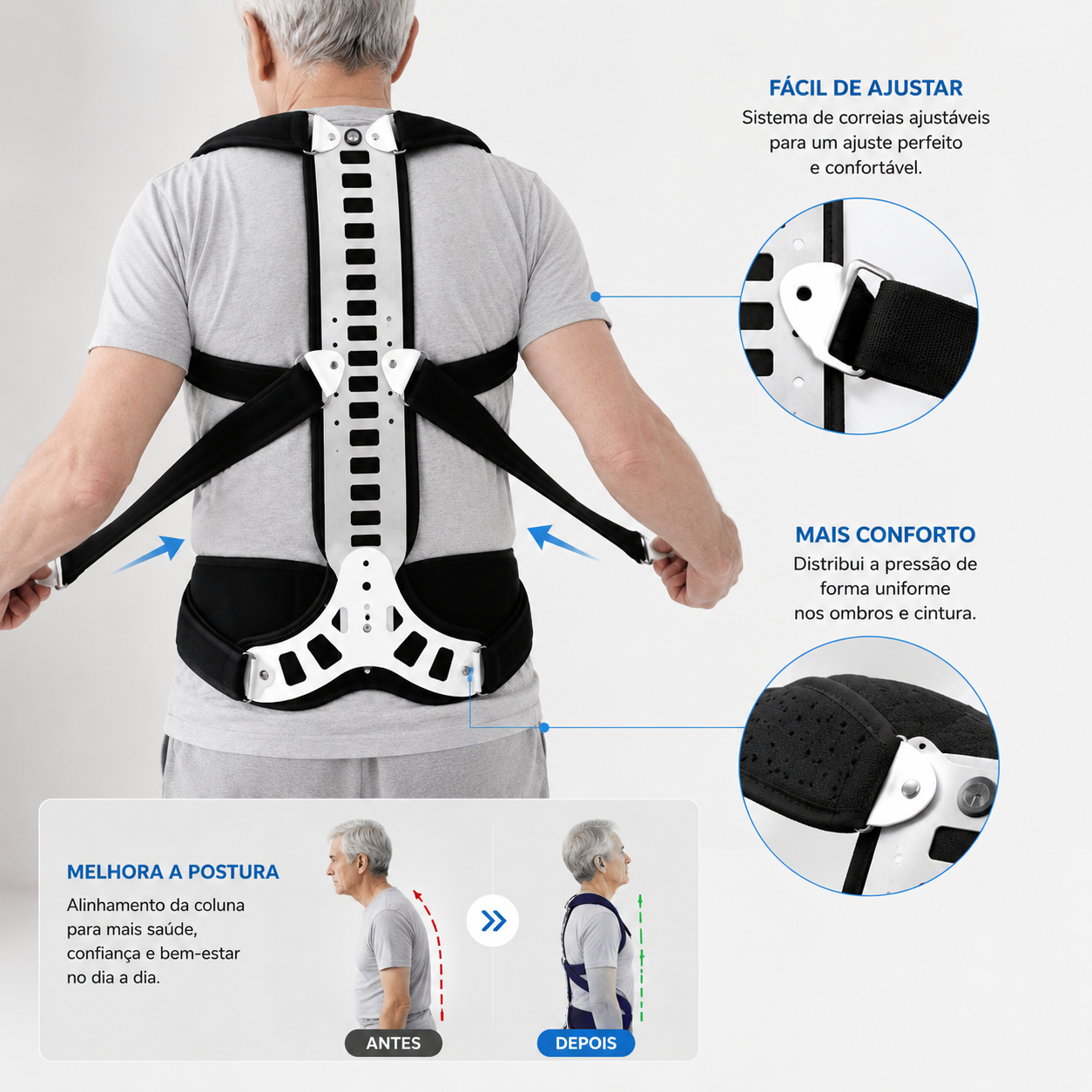 Colete Ortopédico para Correção Postural e Apoio Lombar