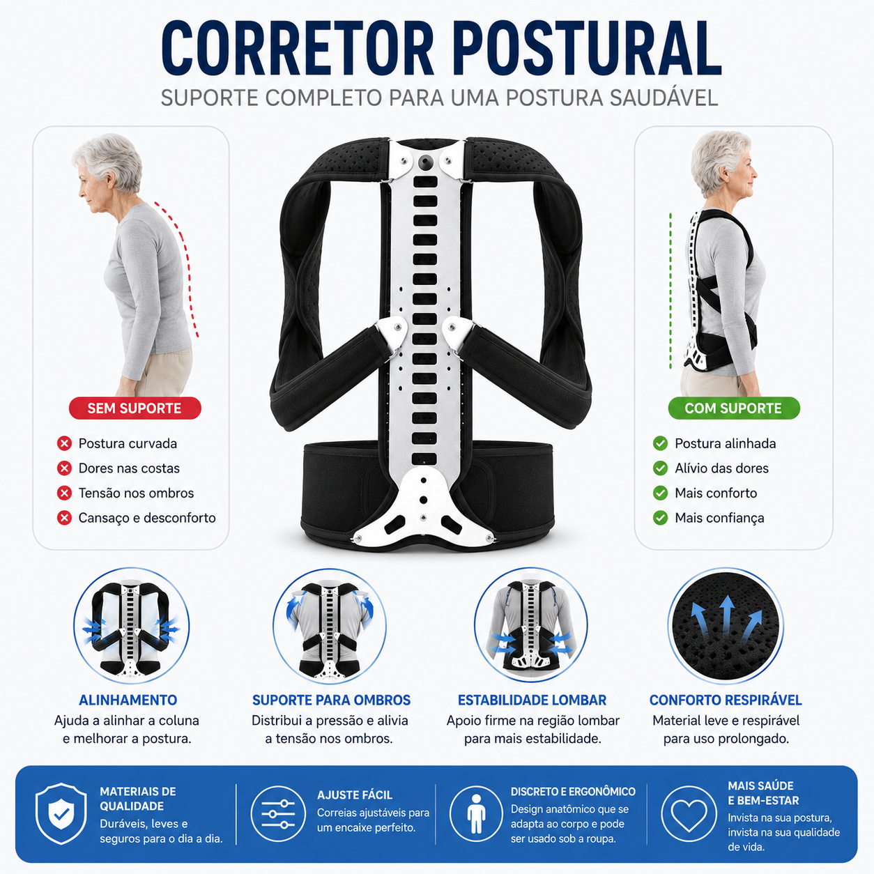 Colete Ortopédico para Correção Postural e Apoio Lombar