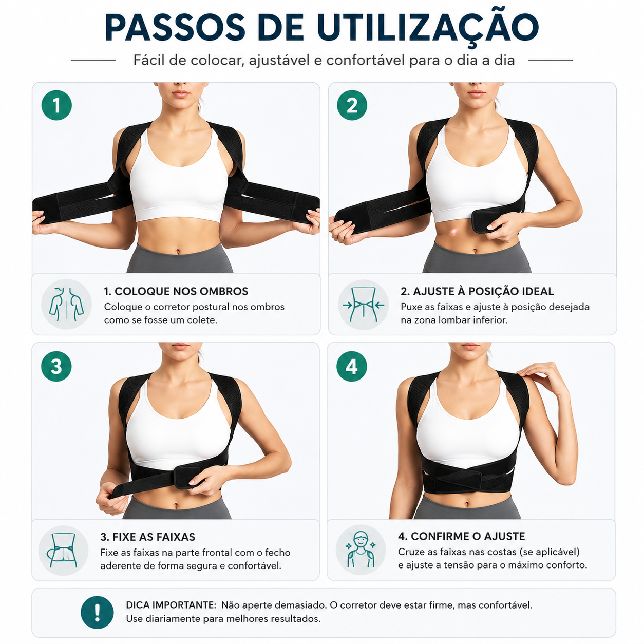 FisioLusa Posture™ | Corretor Postural Feminino Ajustável