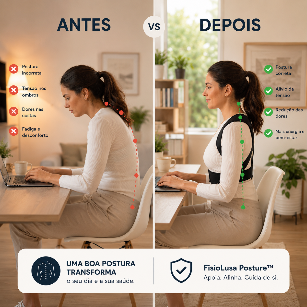 FisioLusa Posture™ | Corretor Postural Feminino Ajustável