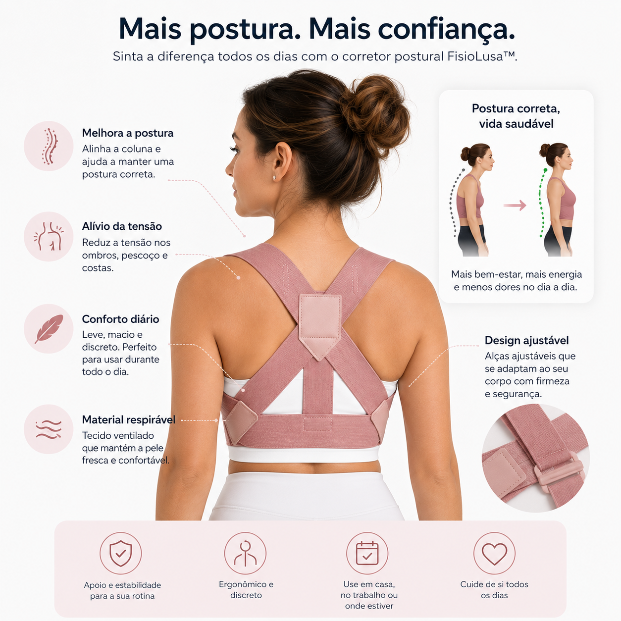 FisioLusa Posture™ | Corretor Postural Feminino Ajustável