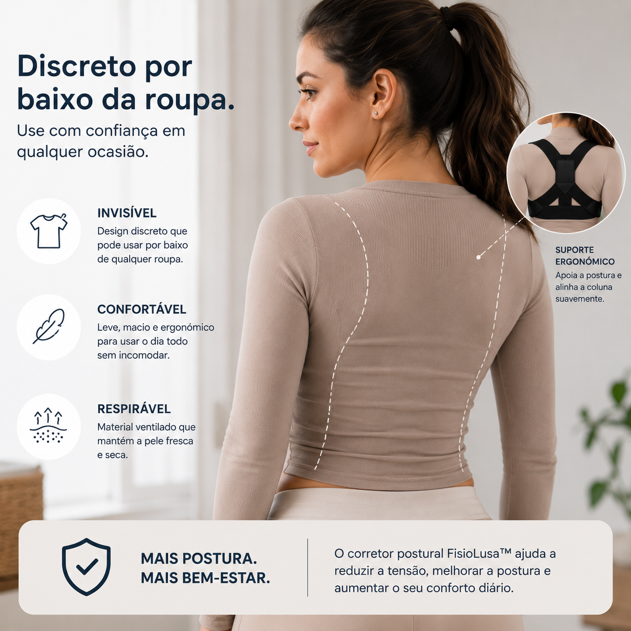 FisioLusa Posture™ | Corretor Postural Feminino Ajustável