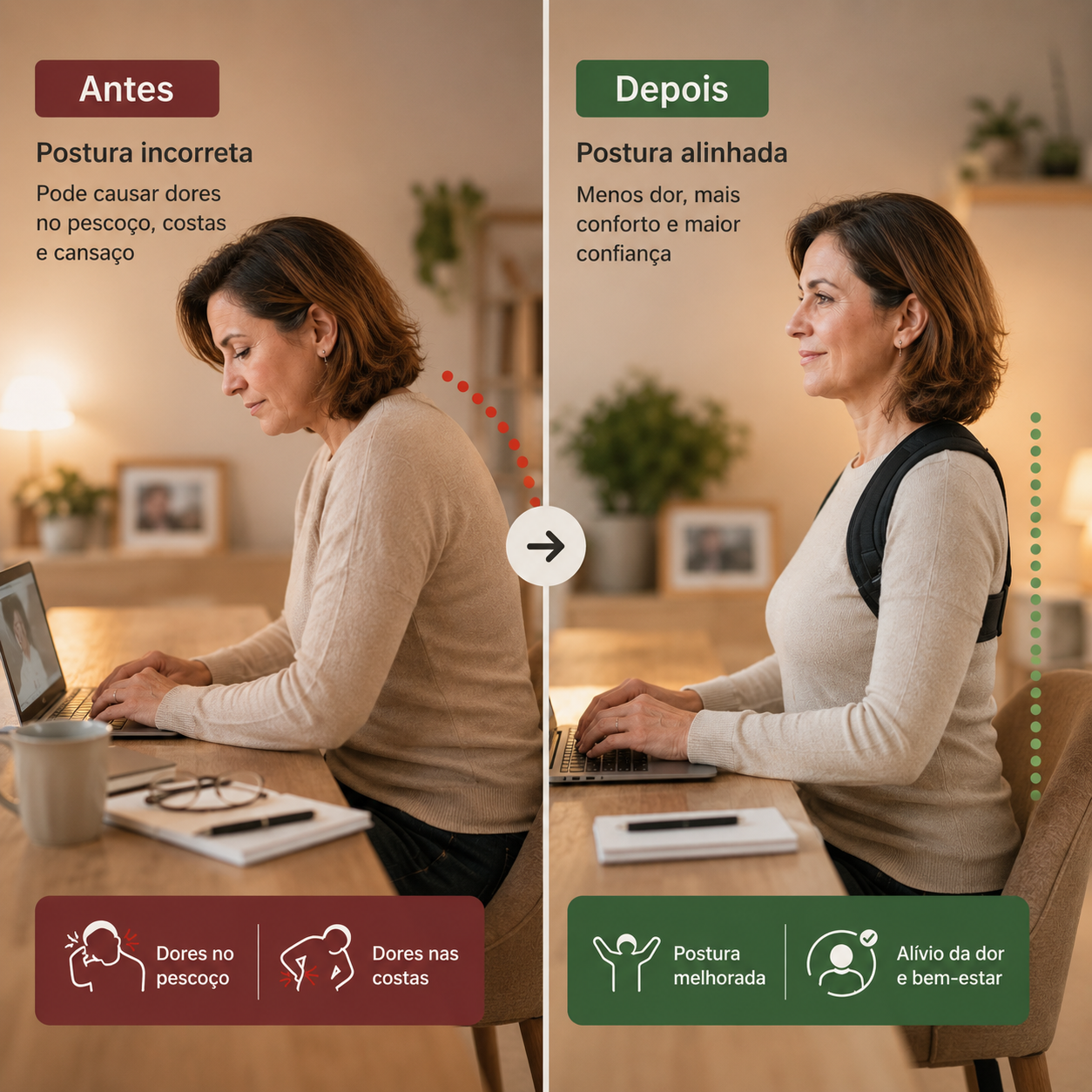 Corretor Postural Ortopédico PRO | Ajustável, Invisível e Acolchoado