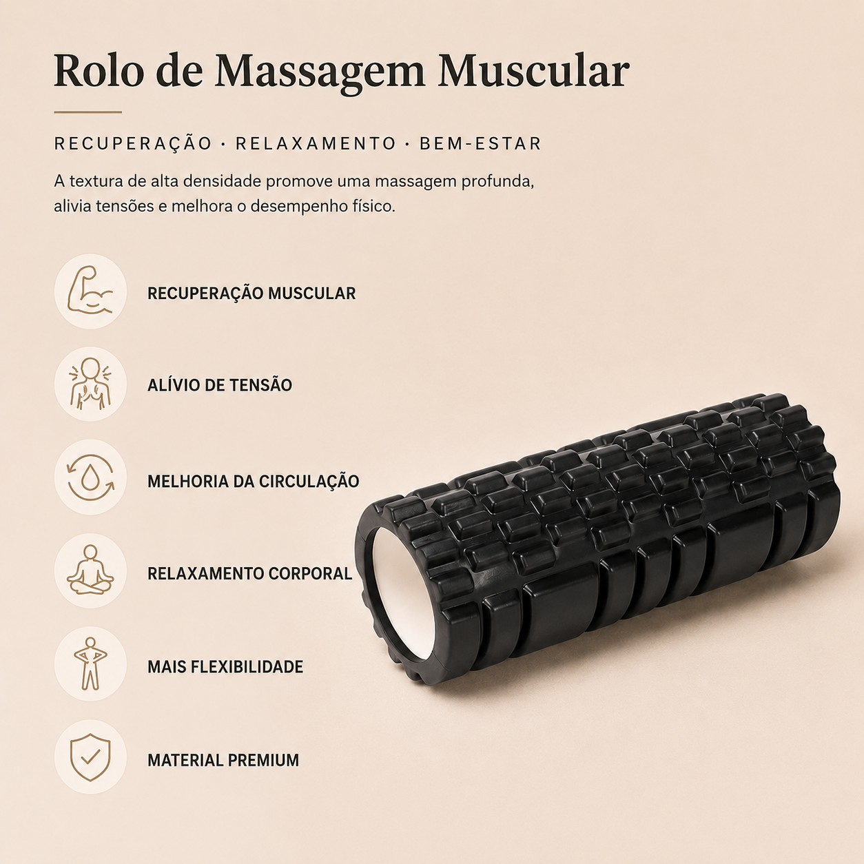 Rolo de Massagem Muscular PRO | Recuperação e Relaxamento