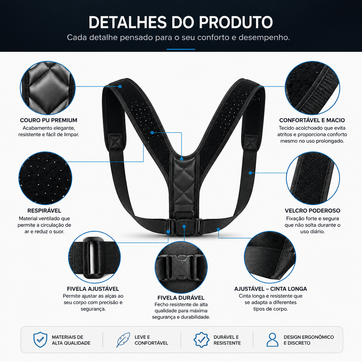 Corretor Postural Ortopédico PRO | Ajustável, Invisível e Acolchoado