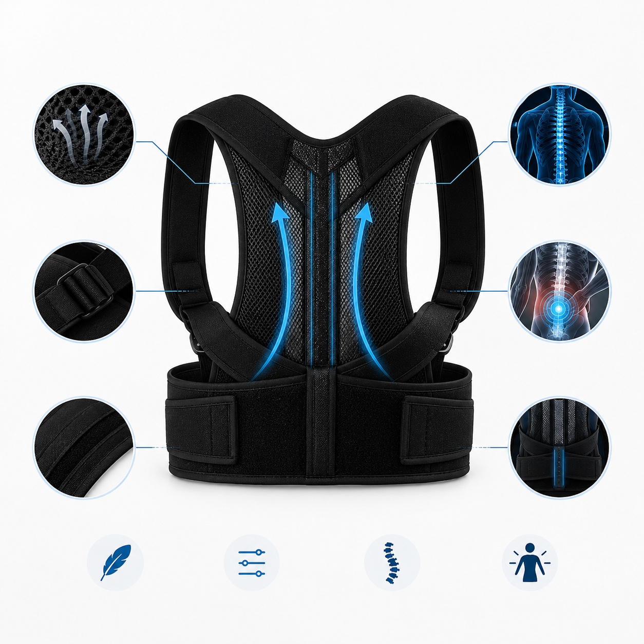 FisioLusa™ Corretor Postural Ajustável para Costas e Ombros