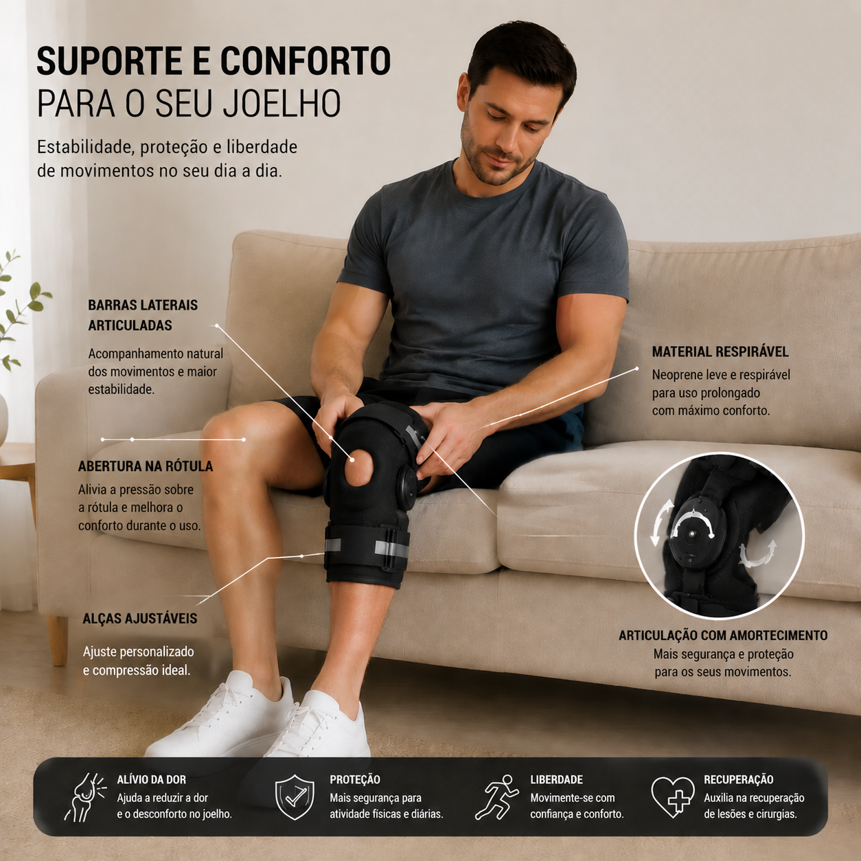 Joelheira Ortopédica PRO com Estabilizador Lateral – FisioLusa