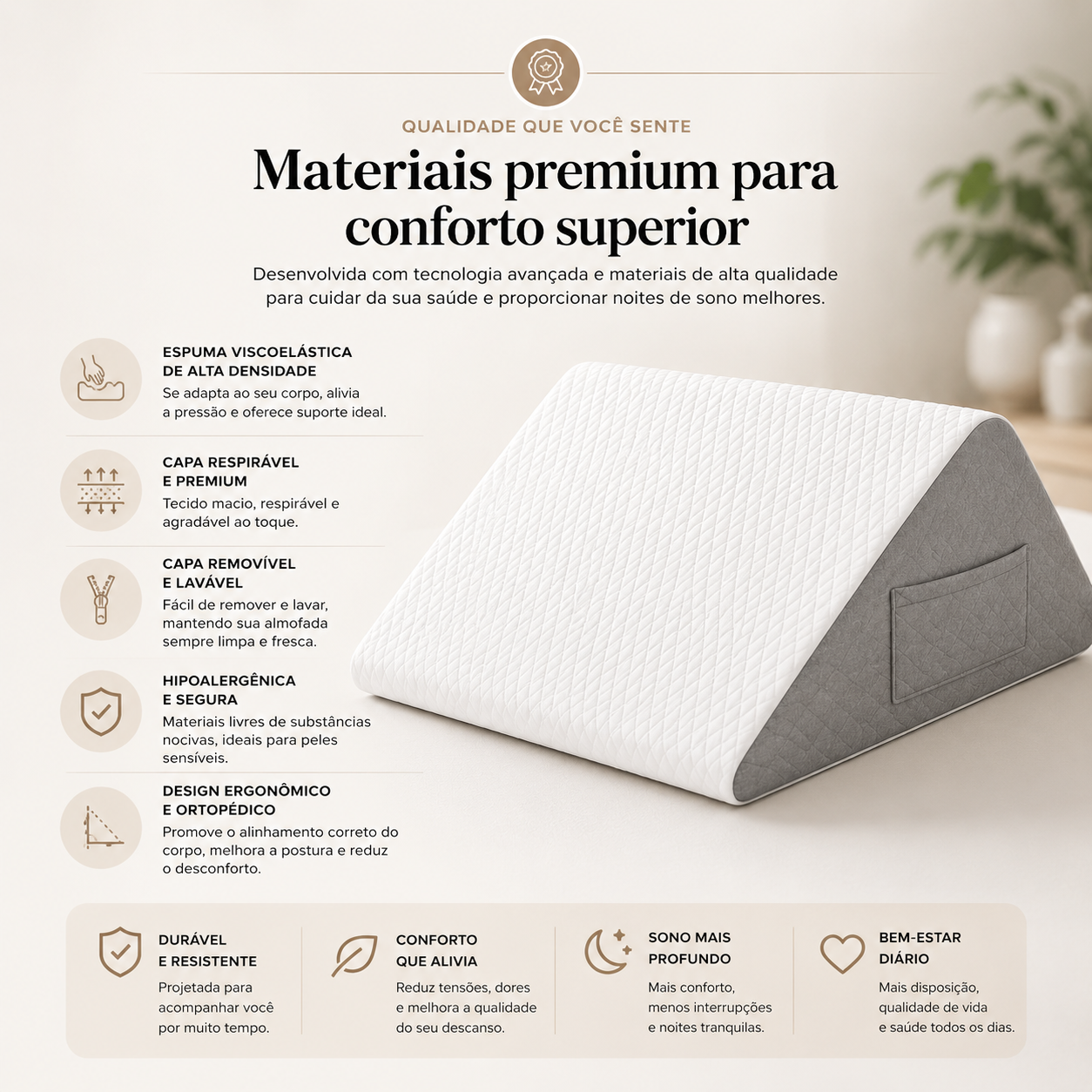 Almofada Ortopédica Multifuncional em Cunha – Suporte Lombar, Pernas e Joelhos