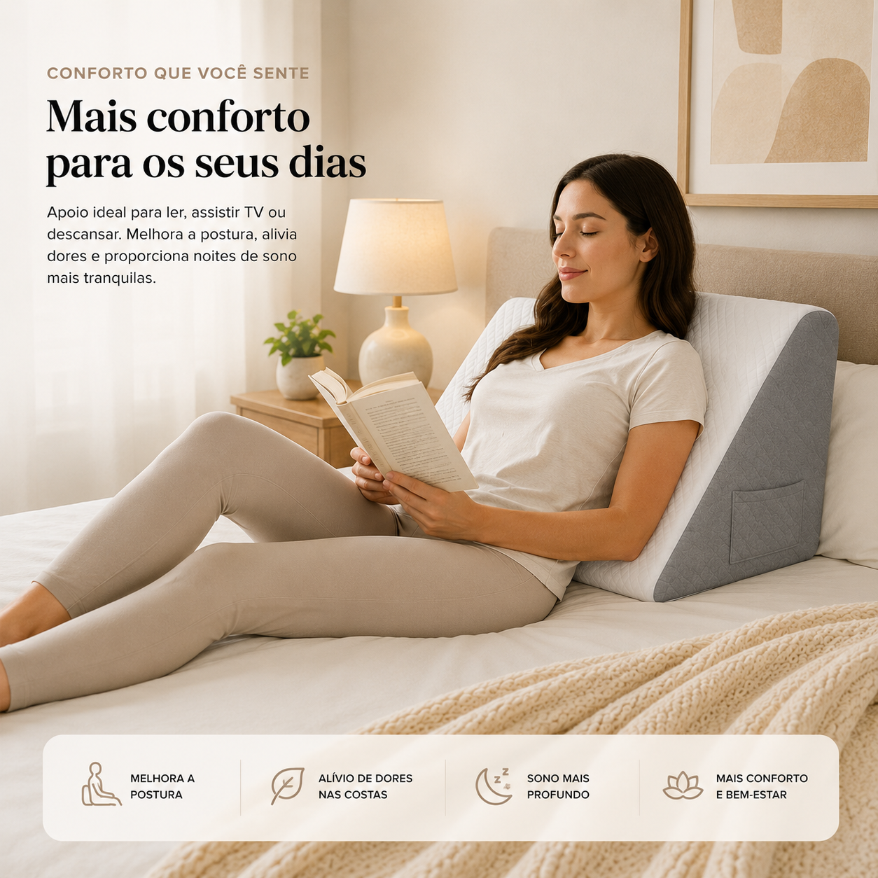 Almofada Ortopédica Multifuncional em Cunha – Suporte Lombar, Pernas e Joelhos