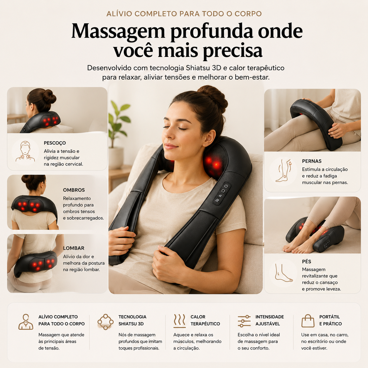 Massajador Cervical Pro – Terapia de Calor e Shiatsu