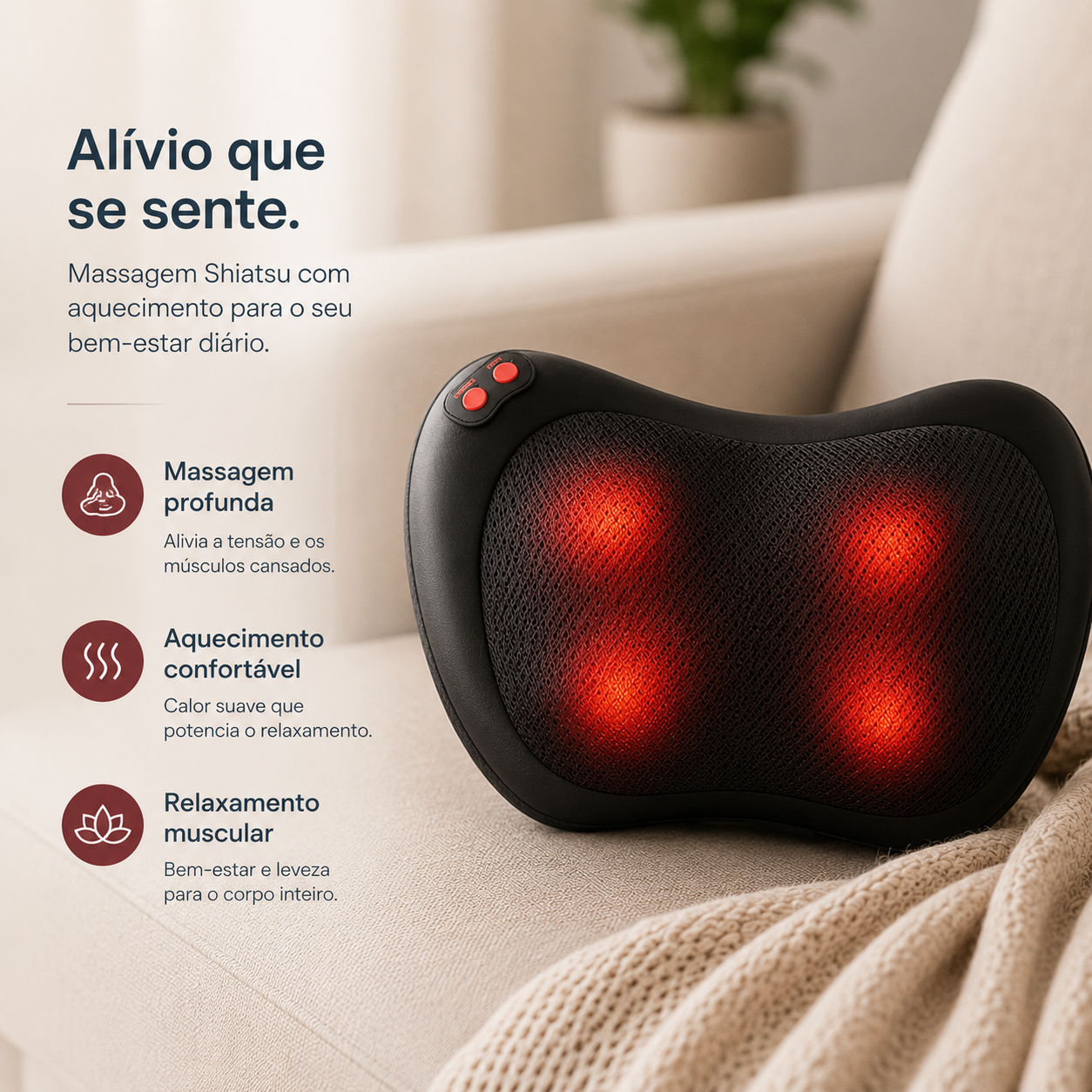 Almofada de Massagem Shiatsu para Relaxamento Muscular