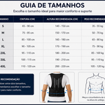 Tabela de tamanhos do corretor postural ajustável do S ao 4XL