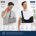Antes e depois do imobilizador de braço premium: menos pressão no pescoço