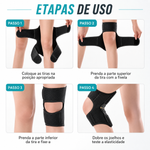 Etapas de uso da joelheira com suporte articular e molas de compressão