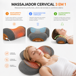 Massajador cervical 3 em 1: aquecimento terapêutico, massagem por vibração e alongamento cervical