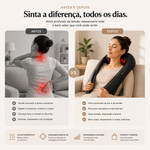 Antes e depois do massajador cervical shiatsu: alívio da tensão nas costas e pescoço