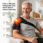 Homem sénior a usar a ombreira HeatRelief PRO com calor e vibração
