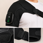 Pormenores da ombreira HeatRelief PRO: comando digital, tecido e fecho ajustável