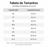 Tabela de tamanhos das sandálias ortopédicas de cunha do 36 ao 41,5