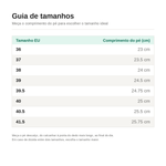 Guia de tamanhos das sandálias ortopédicas premium com plataforma