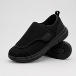 Sapatos ortopédicos extralargos FisioLusa pretos com ajuste fácil por velcro