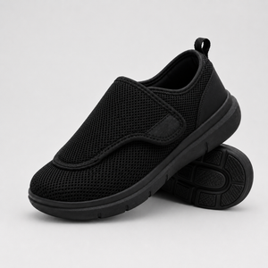 Sapatos ortopédicos extralargos FisioLusa pretos com ajuste fácil por velcro