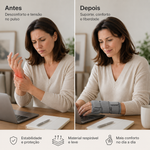 Antes e depois do suporte de pulso: desconforto e tensão, suporte e liberdade