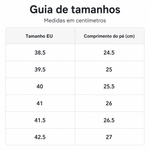Guia de tamanhos dos ténis ortopédicos respiráveis para homem do 38,5 ao 42,5